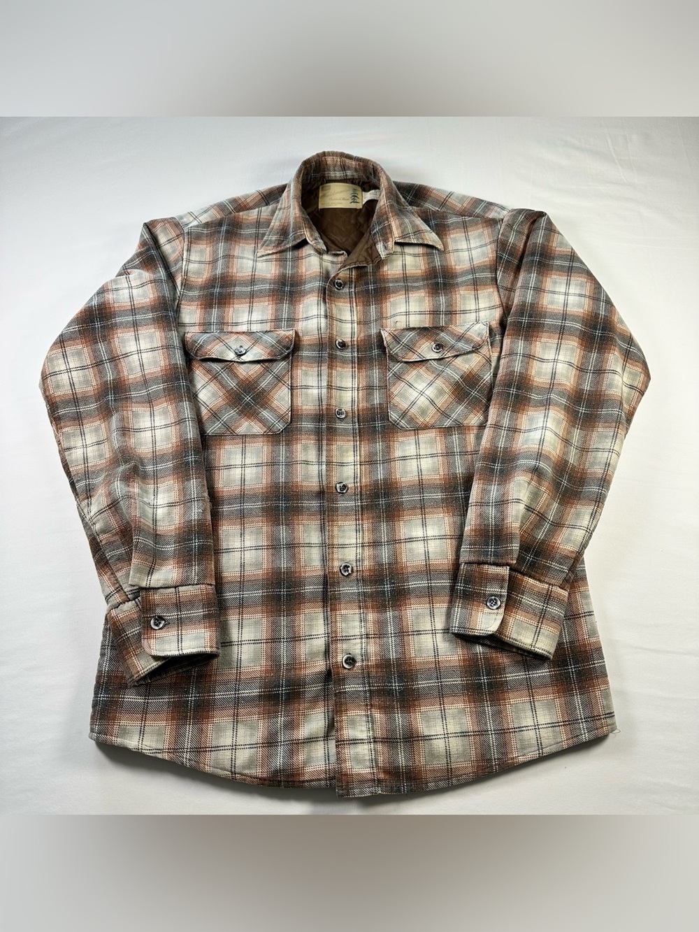 Vintage Sears Fieldmaster Shirt Jacket Mens M Tall Brown Plaid Quilted Flannel
